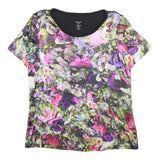 MARC CAIN Womens Black & Purple Floral Modern T-Shirt S Short Sleeve Round Neck