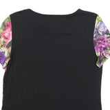 MARC CAIN Womens Black & Purple Floral Modern T-Shirt S Short Sleeve Round Neck