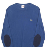 LACOSTE LIVE Mens Blue Plain Cotton Crew Neck Basic Knit S Jumper Elbow Patch