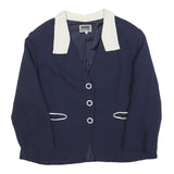 LUISA SPAGNOLI Womens Navy Blue & Cream Button Jacket L Woven Classic Tailored