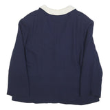 LUISA SPAGNOLI Womens Navy Blue & Cream Button Jacket L Woven Classic Tailored