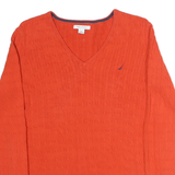 NAUTICA Womens Orange Patterned V-Neck Jumper Cotton Knit M Casual Stylish