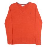 NAUTICA Womens Orange Patterned V-Neck Jumper Cotton Knit M Casual Stylish