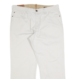 TIMBERLAND Mens Cotton Regular Straight White Trousers W36 L30 Casual Zip