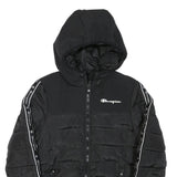 CHAMPION Mens Black Zip Jacket XS Polyester Blend Puffer Logo Tape Hooded