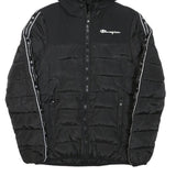 CHAMPION Mens Black Zip Jacket XS Polyester Blend Puffer Logo Tape Hooded