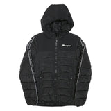 CHAMPION Mens Black Zip Jacket XS Polyester Blend Puffer Logo Tape Hooded
