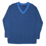 TOMMY HILFIGER Womens Blue & Black Patterned Jumper V-Neck Basic Knit L Cotton