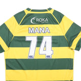 CANTERBURY Mens Green & Yellow Rugby Style 2XL Short Sleeve V-Neck Functional