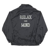 GARRY Mens Black Zip Jacket L Polyester Blend Relax Your Mind Print Casual