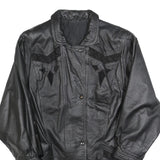 Womens Black Leather Jacket L Button Plain Soft Comfortable Stylish