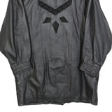 Womens Black Leather Jacket L Button Plain Soft Comfortable Stylish