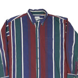RED EYE Mens Blue Green & Maroon Stripe Shirt L Button-Down Cotton Blend Casual