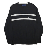 NAUTICA Mens Black & Grey Plain Cotton Crew Neck Jumper L Casual Classic Knit