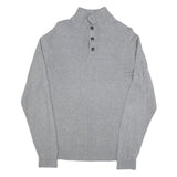 TOMMY HILFIGER Mens Grey Patterned Jumper Button Neck Basic Knit L Cotton Blend
