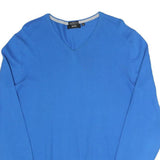 BOSS HUGO BOSS Mens Blue Plain V-Neck Basic Knit Jumper S Cotton Blend