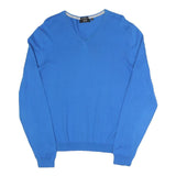 BOSS HUGO BOSS Mens Blue Plain V-Neck Basic Knit Jumper S Cotton Blend