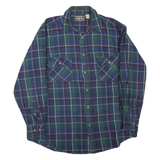 NORTH CREST Mens Blue Green Check Shirt L Cotton Blend Casual Button Front