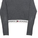 TOMMY JEANS Womens Grey Plain Crew Neck Basic Knit Jumper S Logo Band Bottom