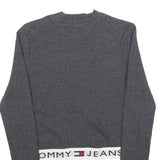 TOMMY JEANS Womens Grey Plain Crew Neck Basic Knit Jumper S Logo Band Bottom