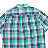 CHAPS Mens Blue & Green Check Shirt L Cotton Blend Button-Down Collar Short