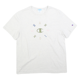 CHAMPION Womens White Graphic T-Shirt L Short Sleeve Crew Neck Cotton Blend