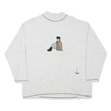 Womens White Sweatshirt Mock Neck L Printed Graphic Cotton Blend Casual