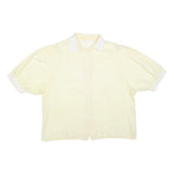 Womens Cream & White Plain Short Sleeve Shirt L Cotton Blend Casual Summer