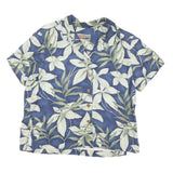 LA CABANA Womens Blue Green & White Printed Shirt Short Sleeve Collared L Rayon