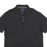 TOMMY HILFIGER Mens Black Short Sleeve Plain 2XL Polo Shirt Cotton Blend Casual