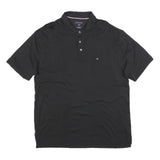 TOMMY HILFIGER Mens Black Short Sleeve Plain 2XL Polo Shirt Cotton Blend Casual
