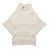 FAT FACE Womens Cream Plain Wool Blend Chunky Knit Roll Neck Jumper UK 10