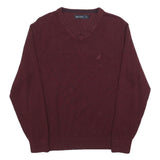 NAUTICA Mens Maroon Plain Pullover V-Neck Basic Knit M Cotton Blend Jumper