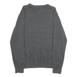 TOMMY HILFIGER Mens Grey Plain V-Neck Basic Knit Jumper L Cotton Classic Casual