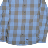 QUIKSILVER Mens Blue & Brown Check Shirt L Classic Cotton Blend Long Sleeve