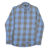 QUIKSILVER Mens Blue & Brown Check Shirt L Classic Cotton Blend Long Sleeve