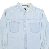 WRANGLER Mens Light Blue Denim Shirt L Button Cotton Casual Western Style
