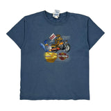 Harley Davidson Cartoon T-Shirt - Medium Blue Cotton