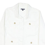 TOMMY HILFIGER Womens White Cotton Blend Button Jacket L Plain Button Pocket