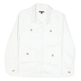 TOMMY HILFIGER Womens White Cotton Blend Button Jacket L Plain Button Pocket