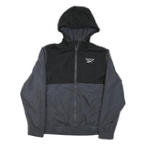 REEBOK Mens Black & Grey Jacket L Polyester Blend Zip Hooded Sportswear