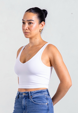 Organic Cotton V-Neck Cropped Tank Top, White