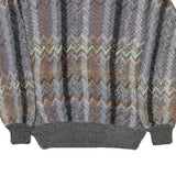 LE REY Womens Grey Patterned V-Neck Chunky Knit Jumper M Cotton Blend