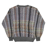 LE REY Womens Grey Patterned V-Neck Chunky Knit Jumper M Cotton Blend