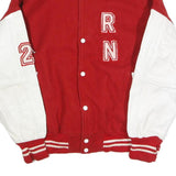 AVON Mens Red & White Letterman Jacket L Cotton Varsity Button Closure
