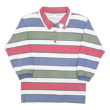 CHARLES VOGELE Womens White & Red & Blue & Green Striped Long Sleeve Polo Shirt