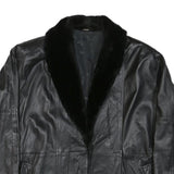 Womens Black Leather Jacket L Leather Plain Faux Fur Collar Loose Fit