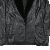 Womens Black Leather Jacket L Leather Plain Faux Fur Collar Loose Fit