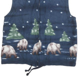 Womens Blue Polyester Blend Fleece Sleeveless Zip Front Bear & Trees Print Vest