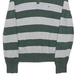 TOMMY HILFIGER Mens Green & Grey Patterned Jumper 1/4 Zip Crew Neck Cotton M